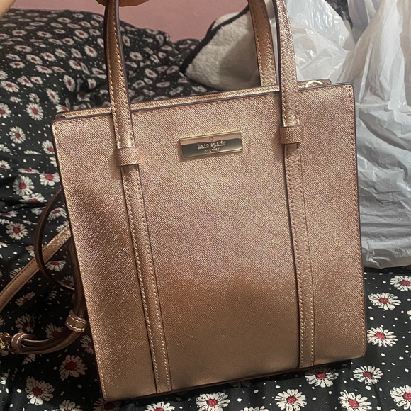 Kate spade mini tote metallic saffia new with tag rose gold - Picture 1 of 5